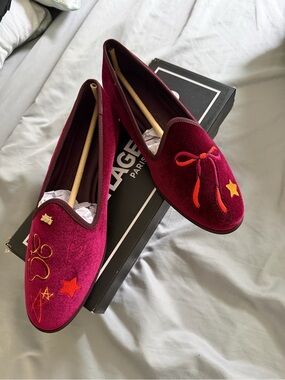 NWT Karl Lagerfeld Paris Vaneda Ikonic Choupette Velvet Flats Wine US 7.5
